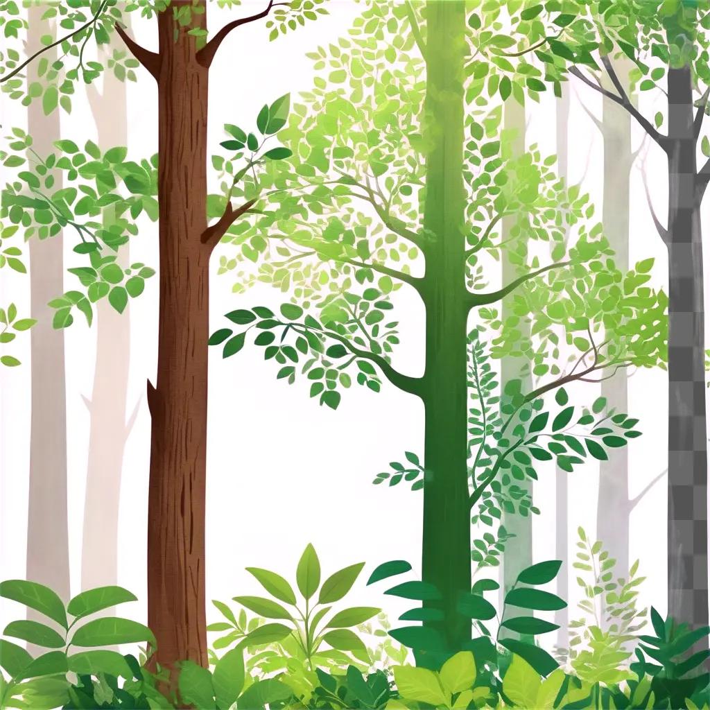 forest background is painted on a white background