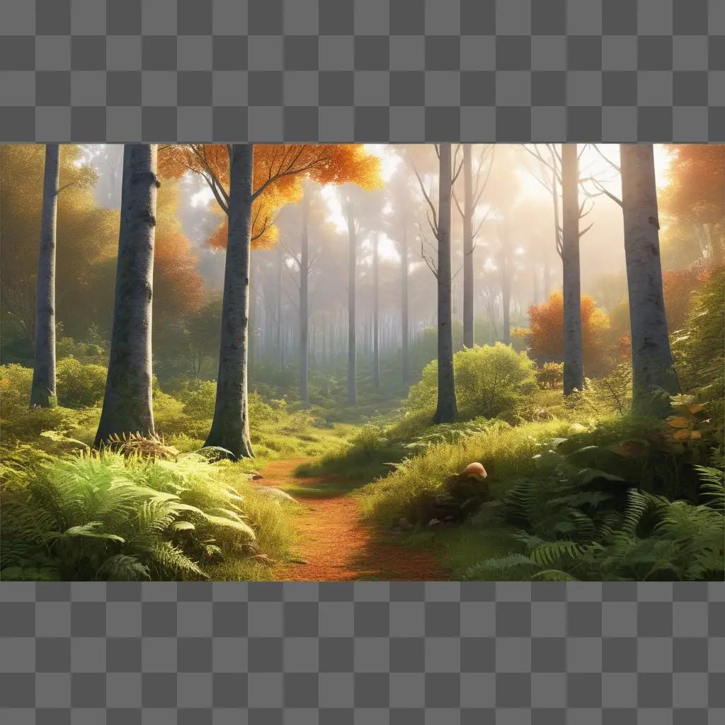 forest background with a yellow and orange sun