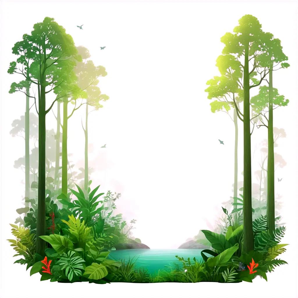 forest background with trees and birds