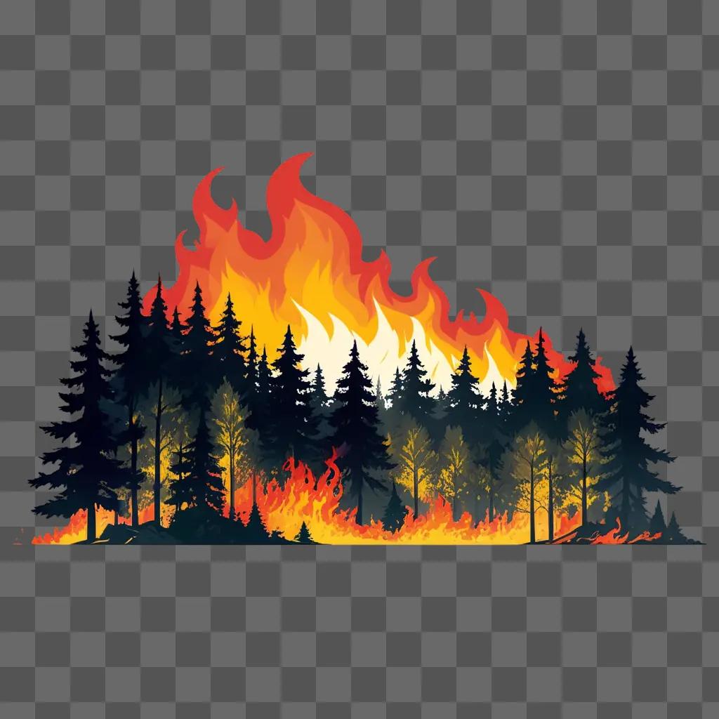 forest blaze with fire and smoke