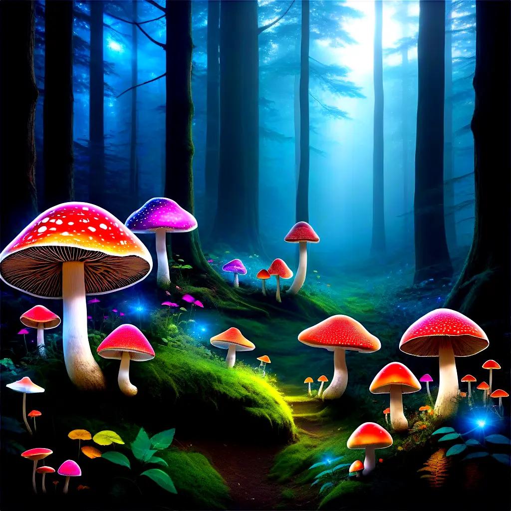 forest scene with glowing mushrooms