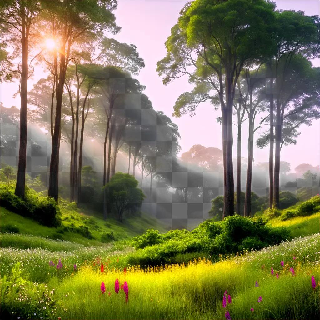 forest with trees and wildflowers