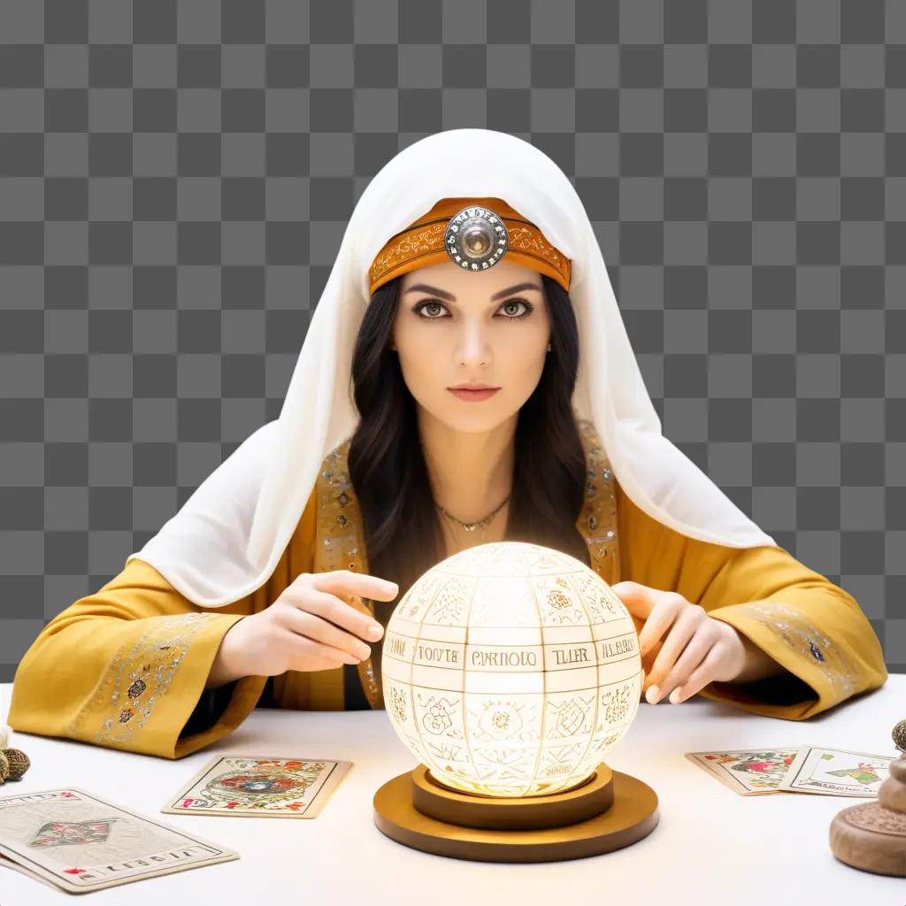 fortune teller gazes into a crystal ball