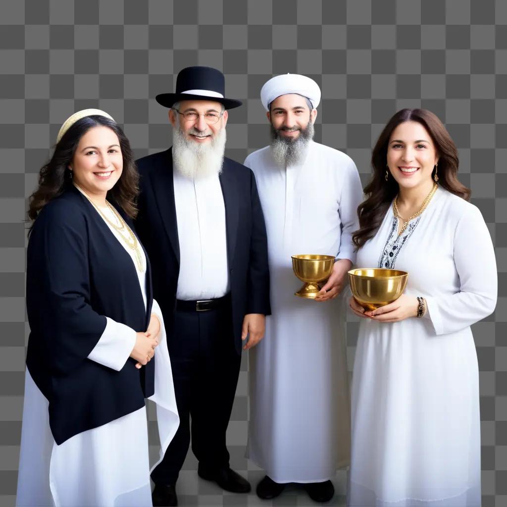 four people pose for photo in white and gold