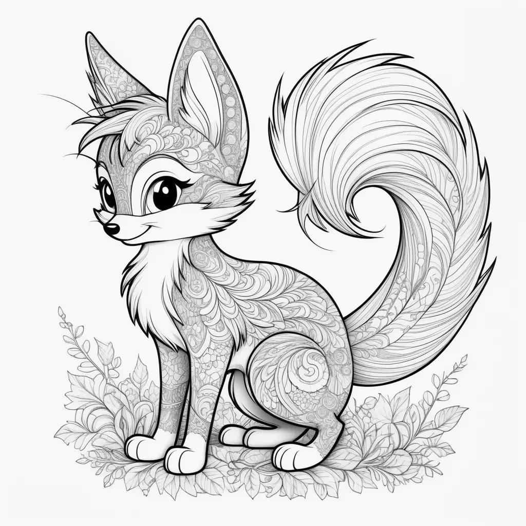 fox coloring page with intricate tail patterns