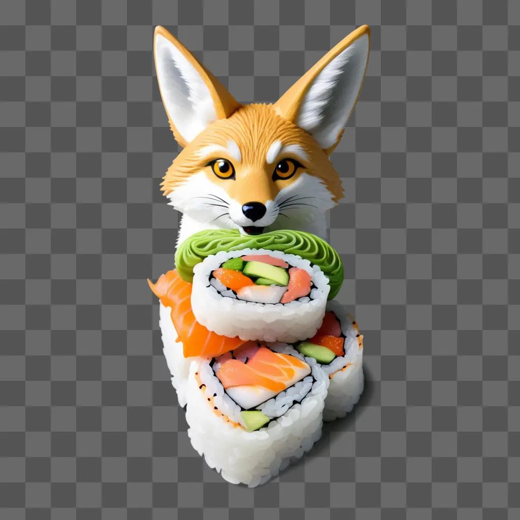 fox drawing with sushi and other items