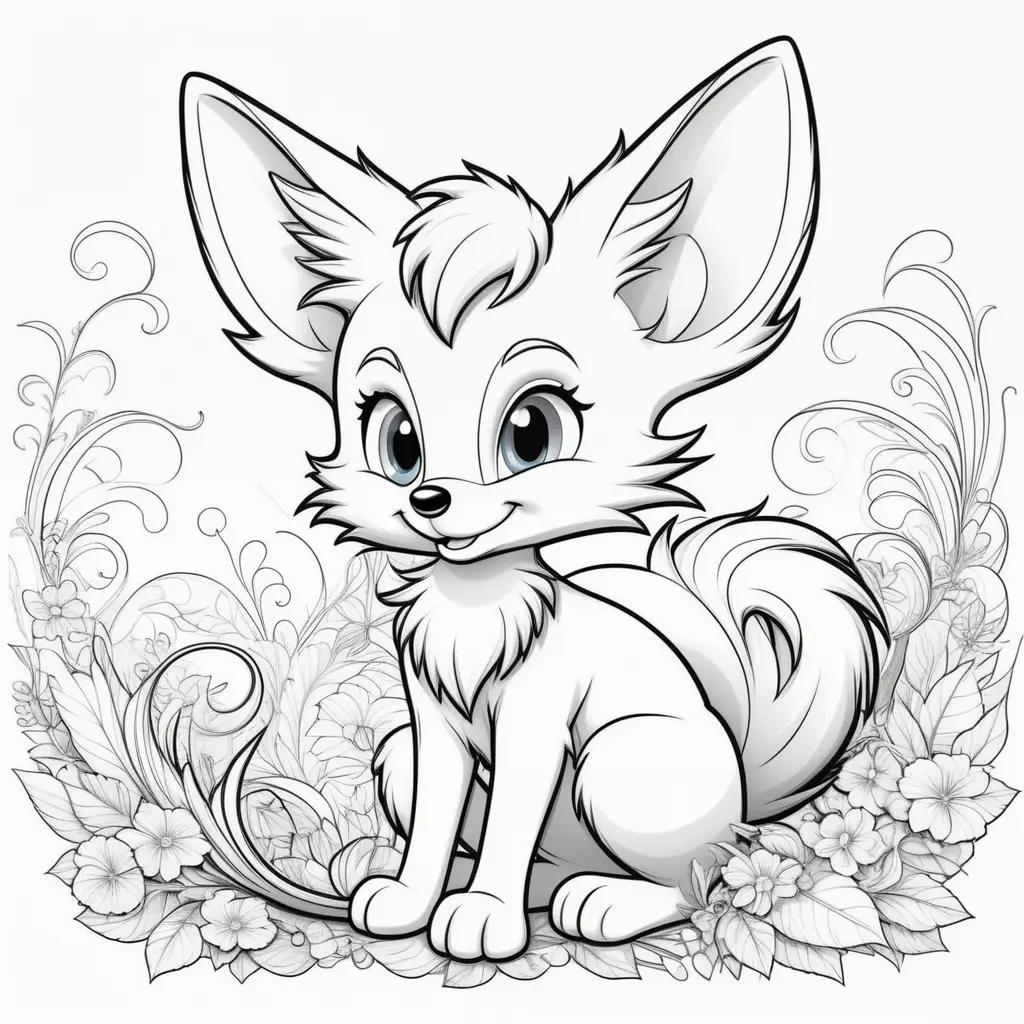 fox with a tail in a coloring page