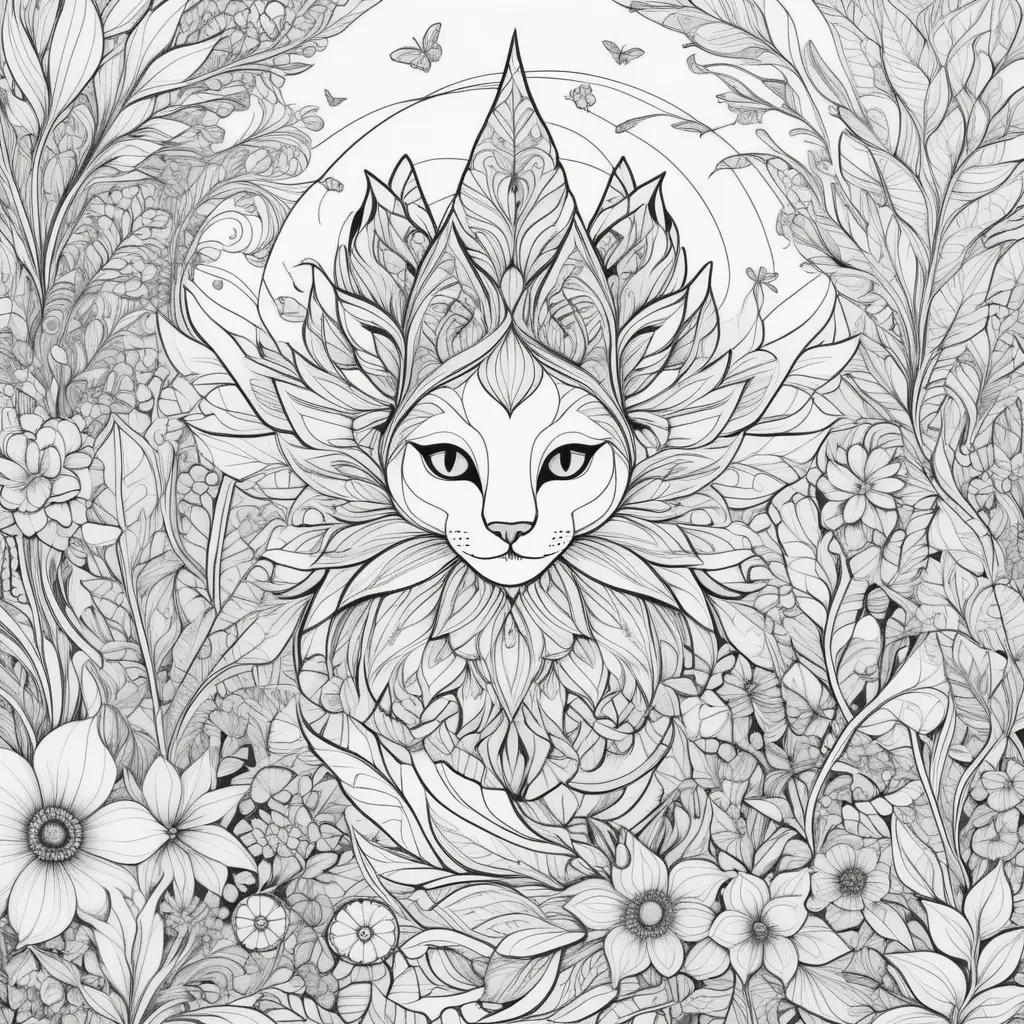 free adult coloring book with a cat in a flower crown