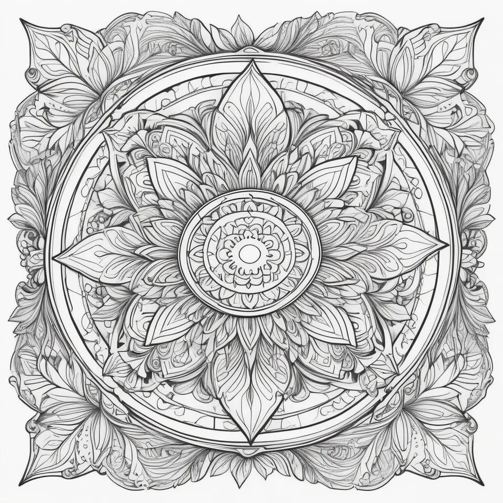 free adult coloring page featuring a circle with a flower in the center