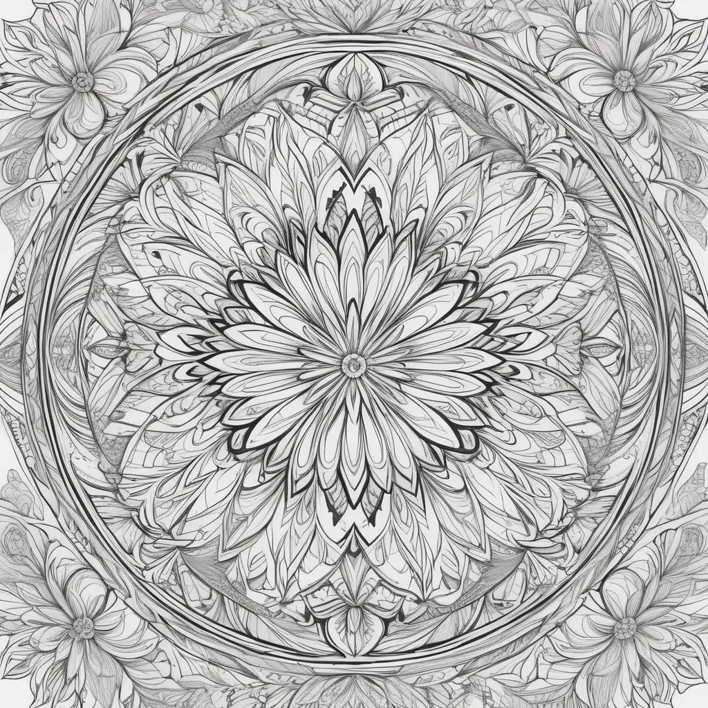 free adult coloring pages of a floral design with a black and white color scheme