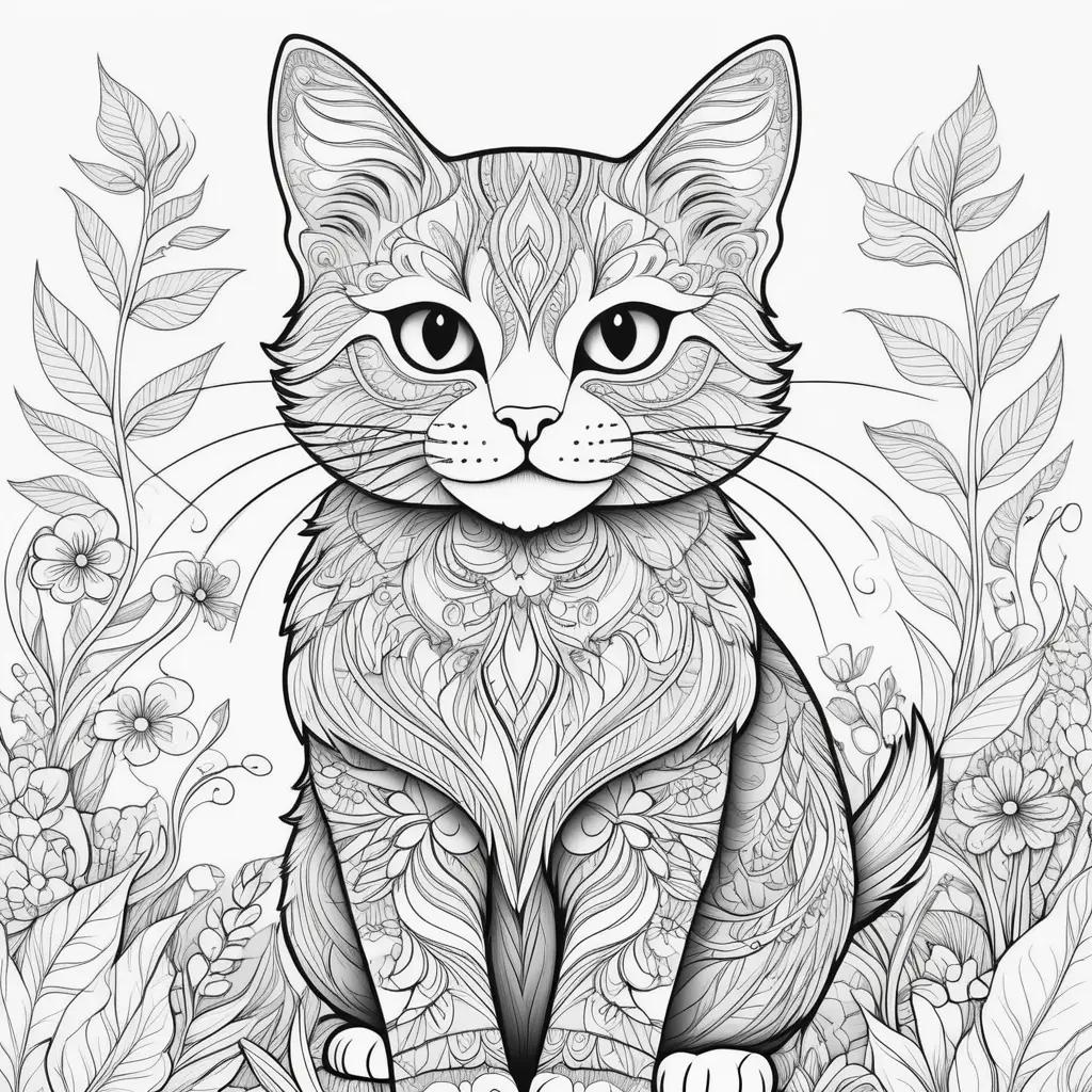 free cat coloring page with a black and white illustration of a cat