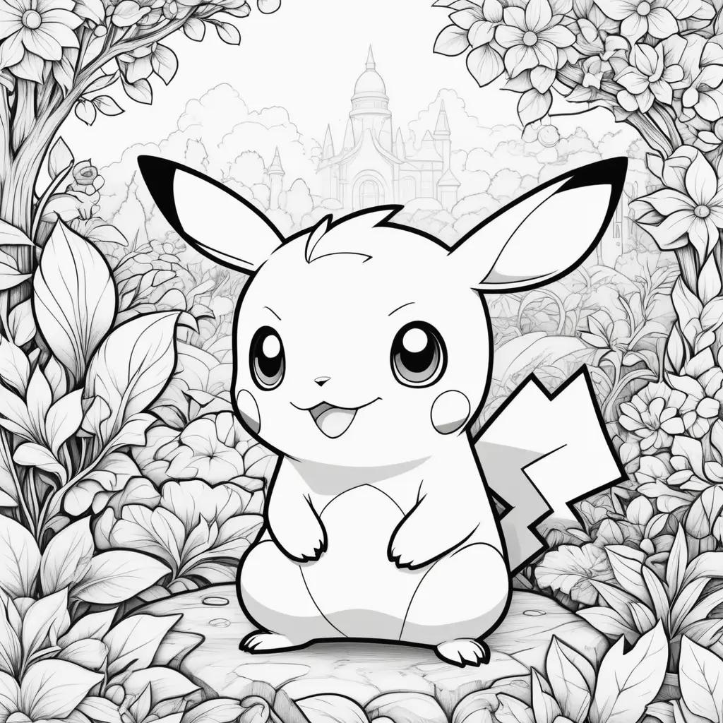 free coloring page of a pokemon in a garden