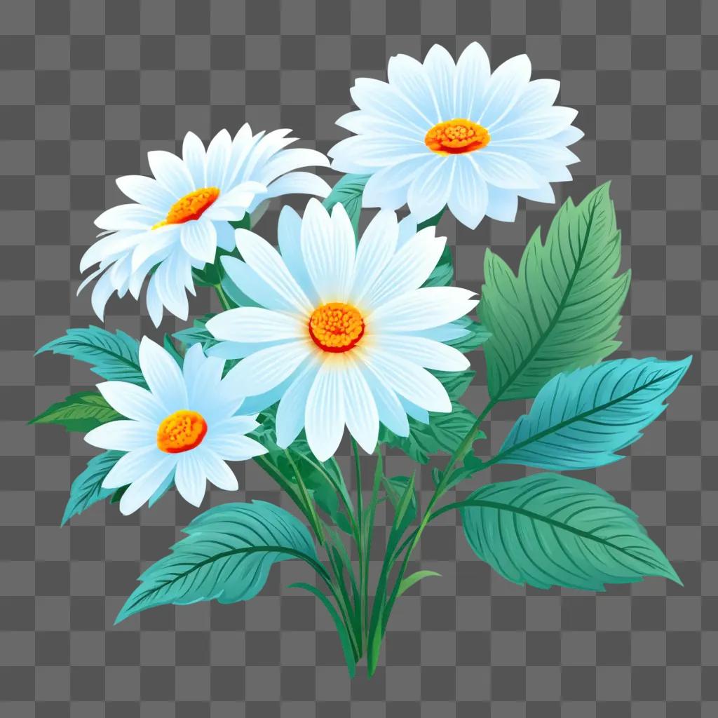 free flower clipart image of a white daisy with green leaves