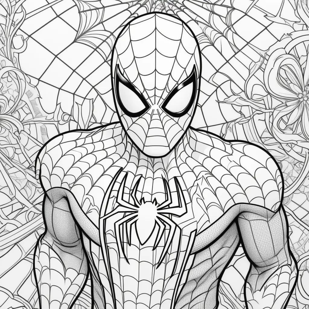 free printable coloring page of a black and white Spiderman