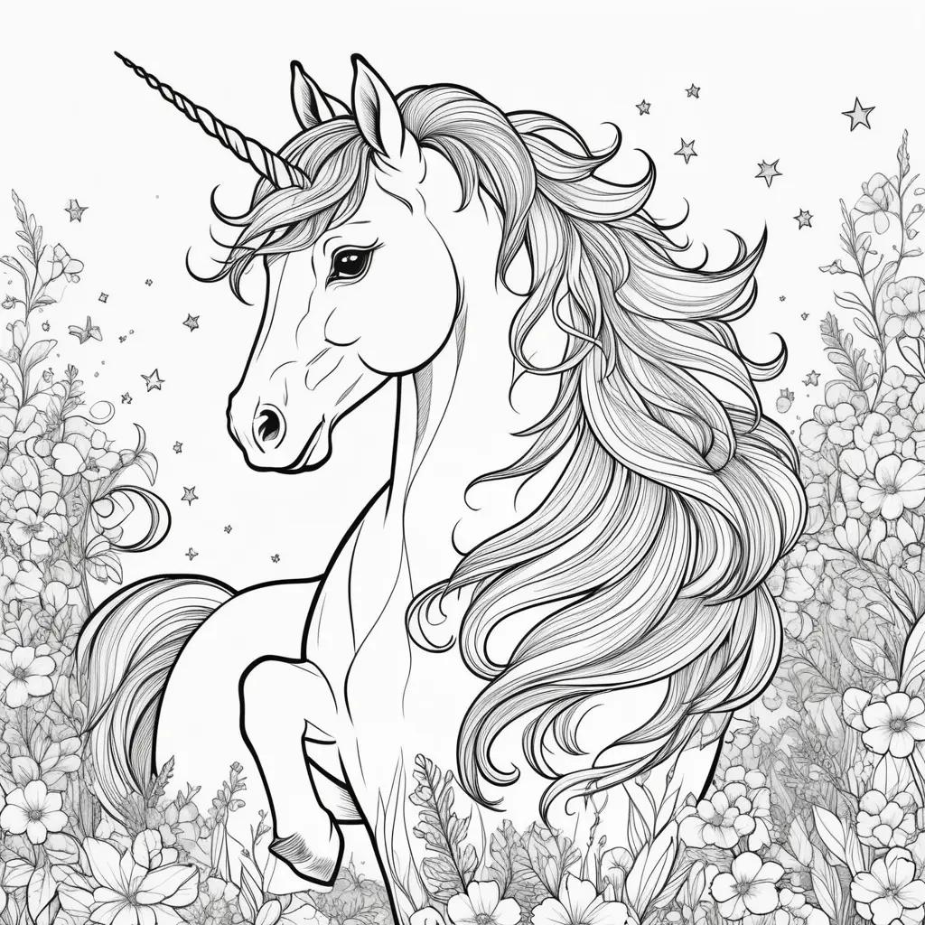 free unicorn coloring page with a starry sky