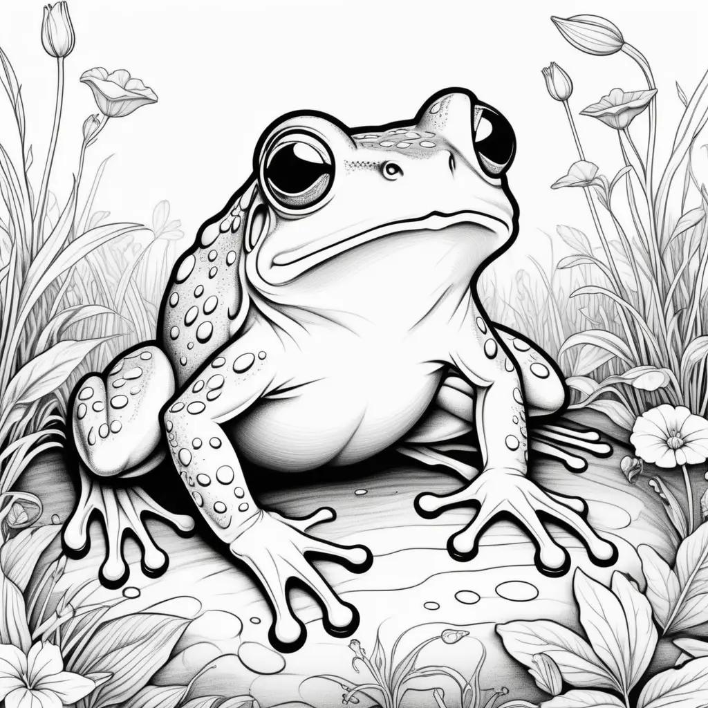 frog coloring page features a black and white frog