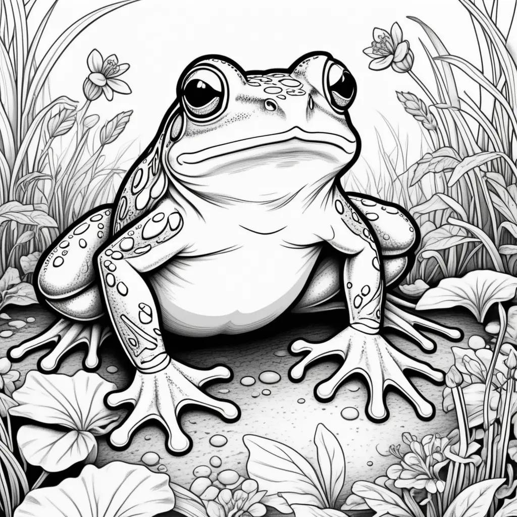 frog coloring page features a black and white illustration of a frog