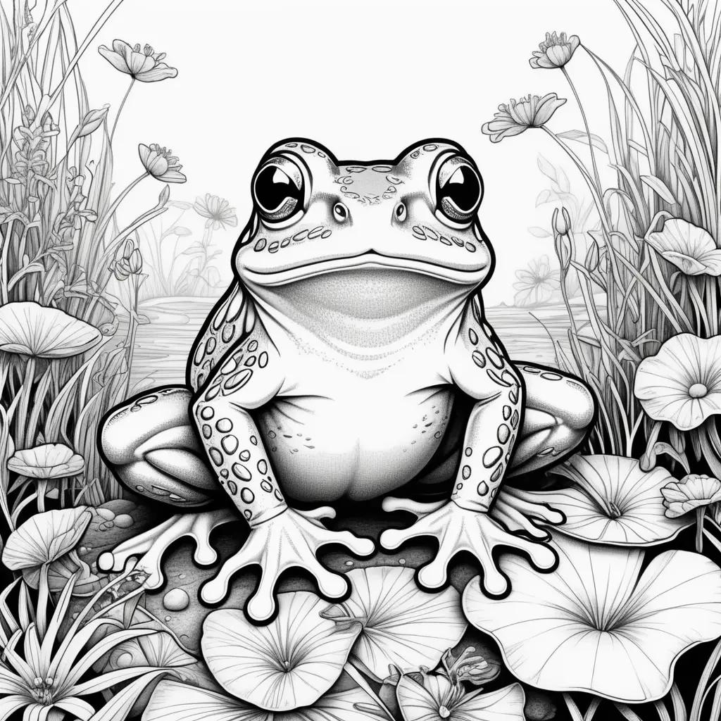 frog coloring page with a black and white background