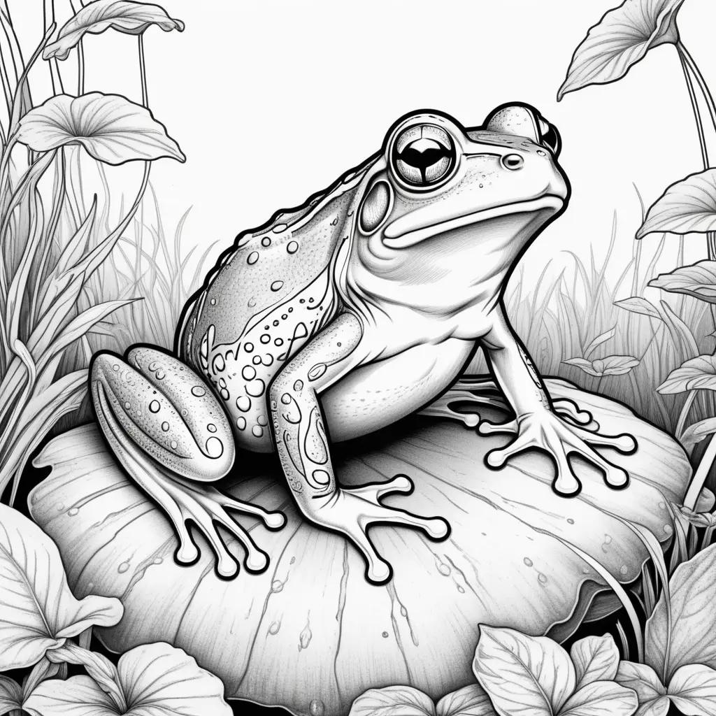 frog coloring page with black and white details