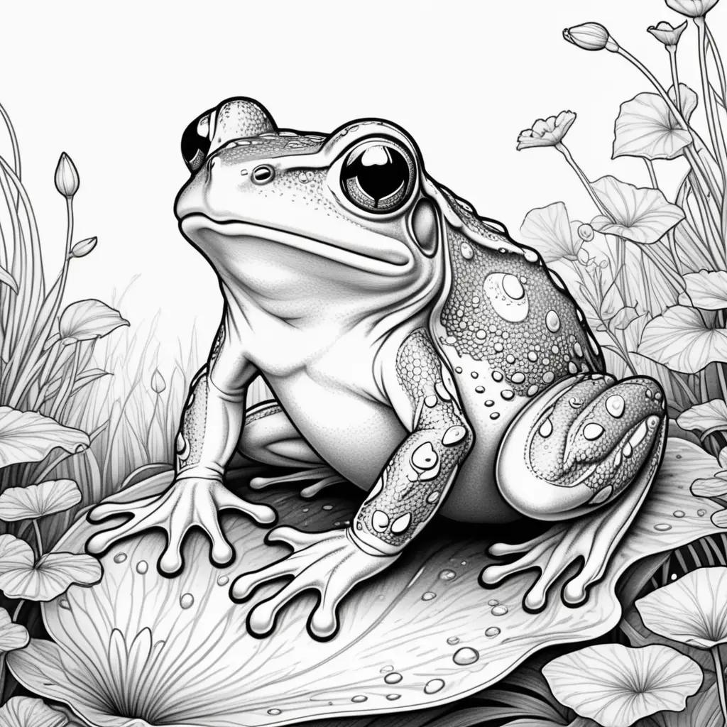 frog coloring page with black and white drawing