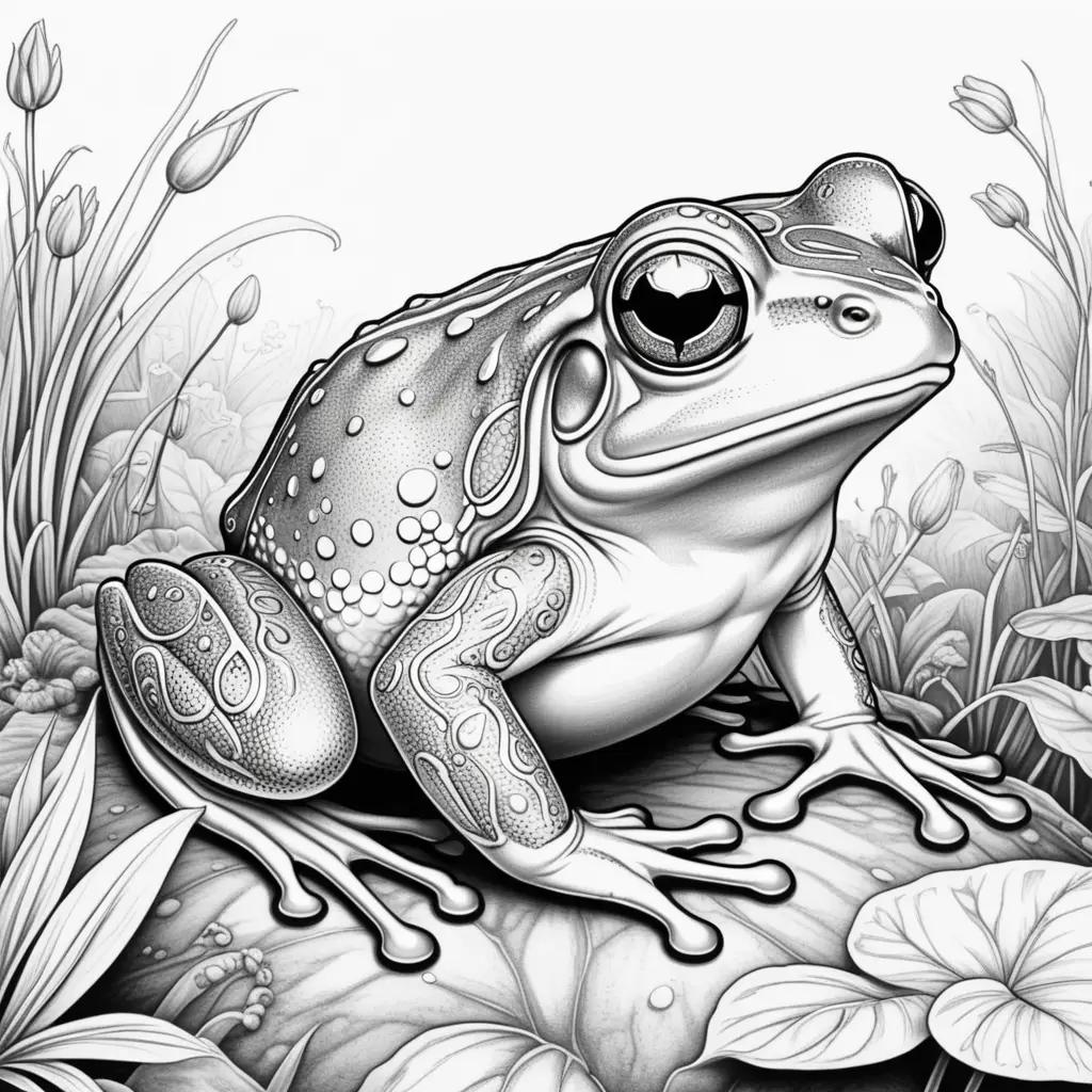 frog coloring page with black and white drawing