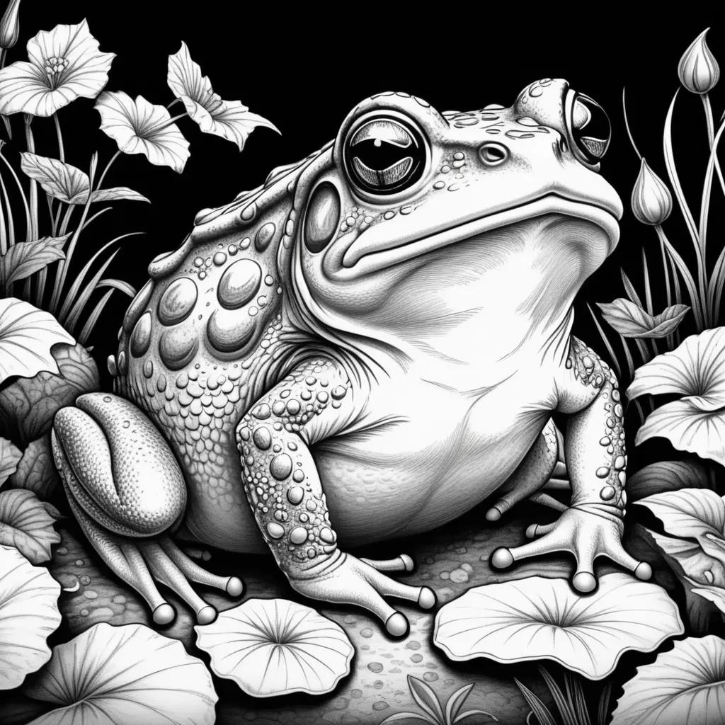 frog coloring page with toad and flowers