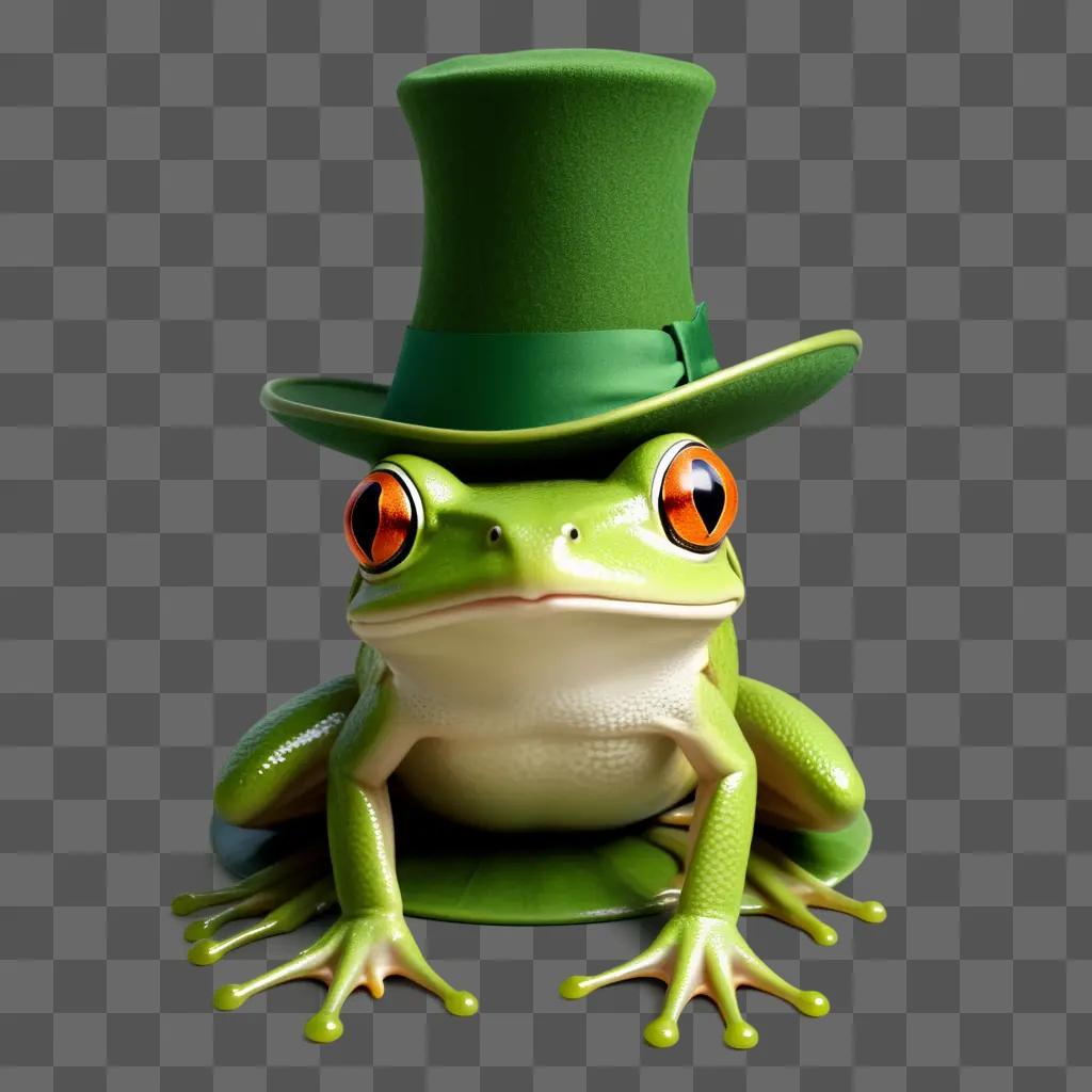 frog in a green hat on a green background