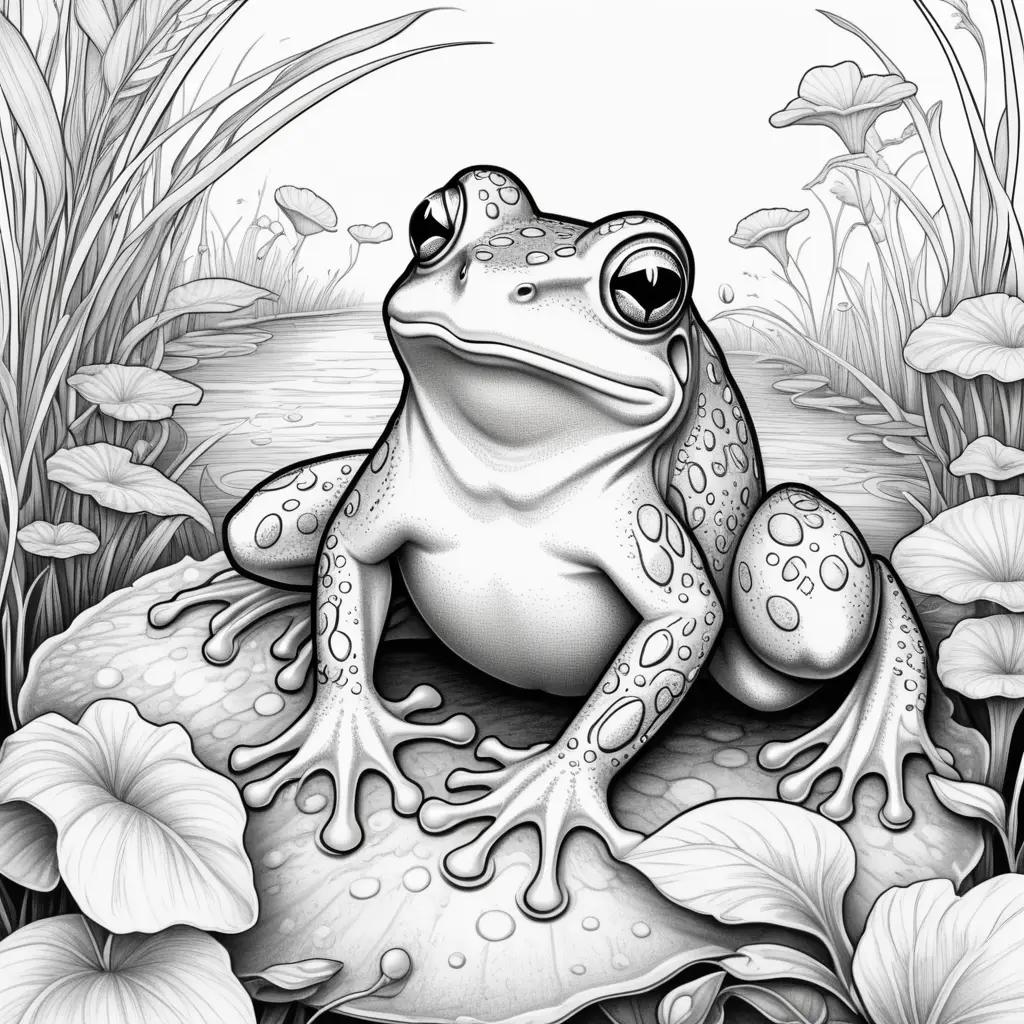 frog sits on a leaf in a coloring page