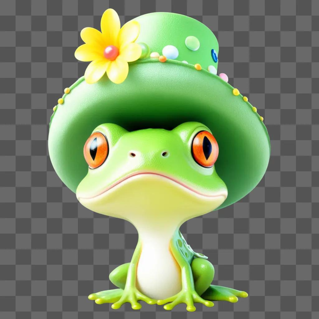 frog wearing a hat with flowers on it