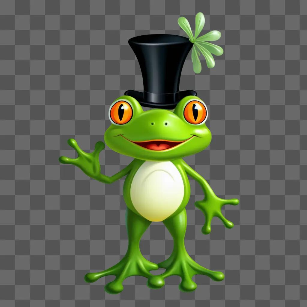 frog with a hat, a top hat and a green frog hat