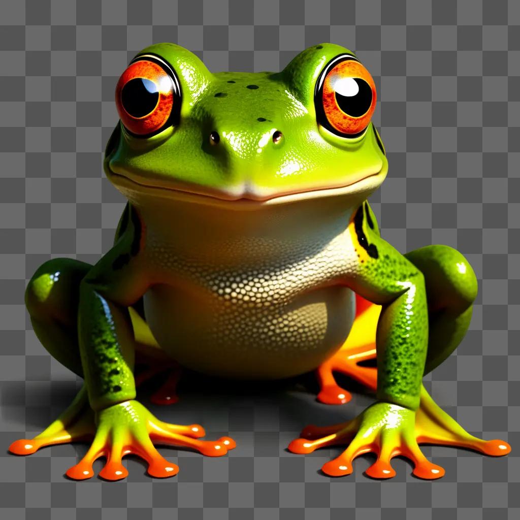 frog with red eyes and orange legs on a green background