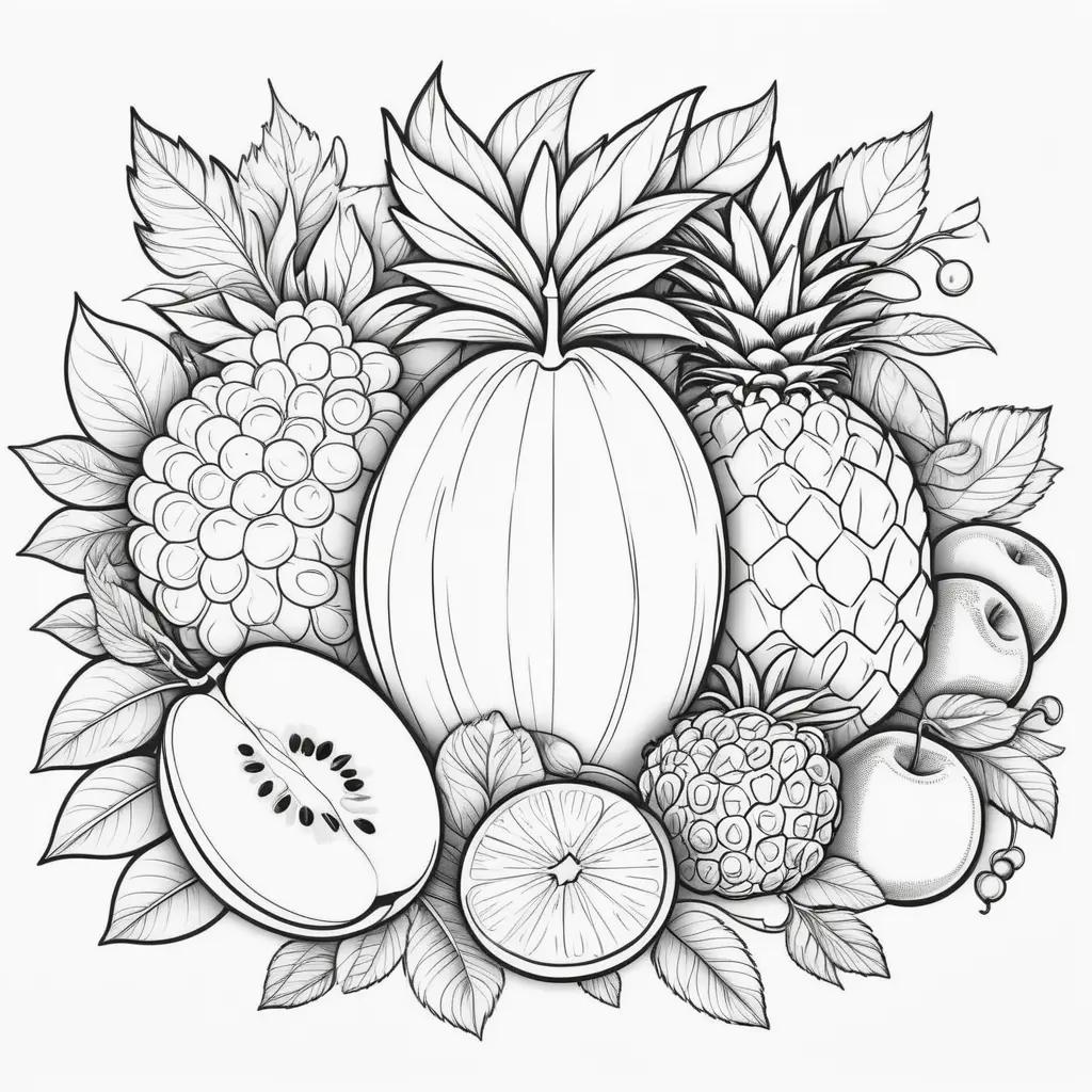 fruit coloring page with various fruits on it