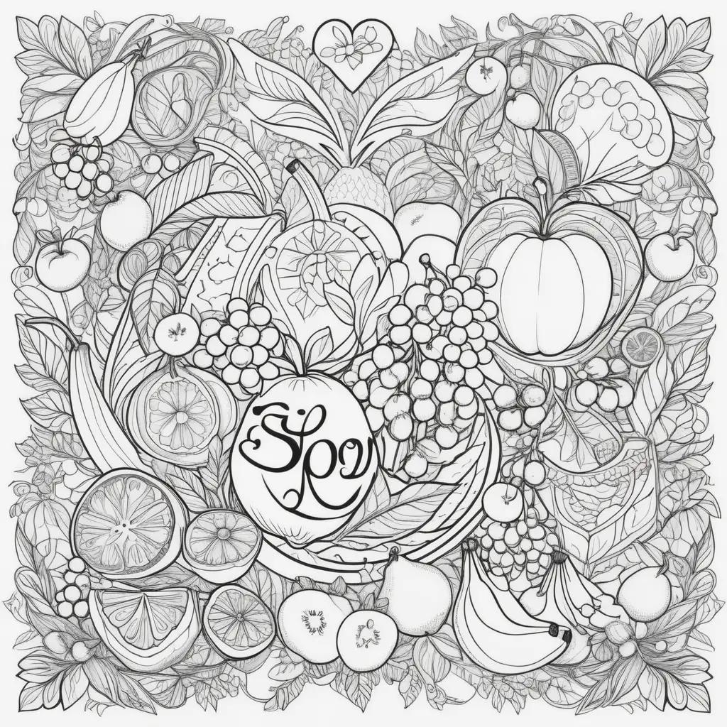 fruit of the spirit coloring page with fruit and leaves