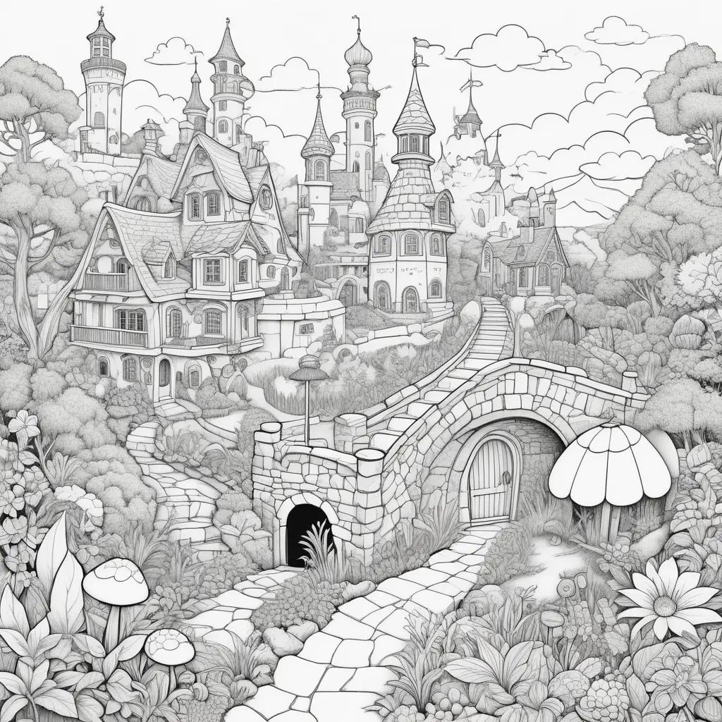 funny coloring page of a castle with a bridge