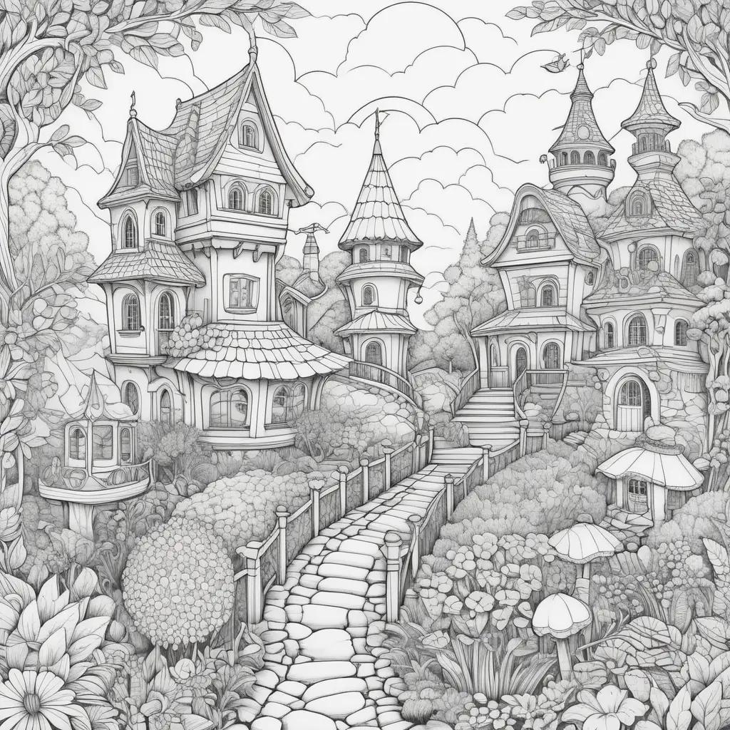 funny coloring page of a castle with a path