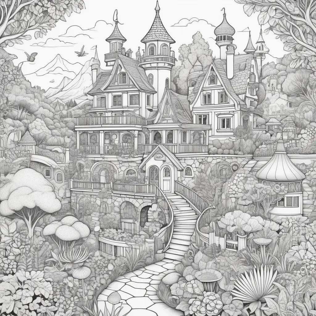 funny coloring page with a castle and a dragon