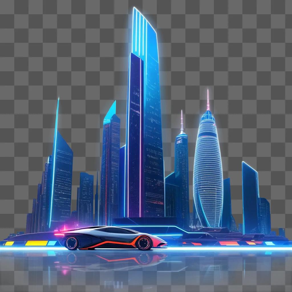 futuristic car driving on a city street with a logo on its side