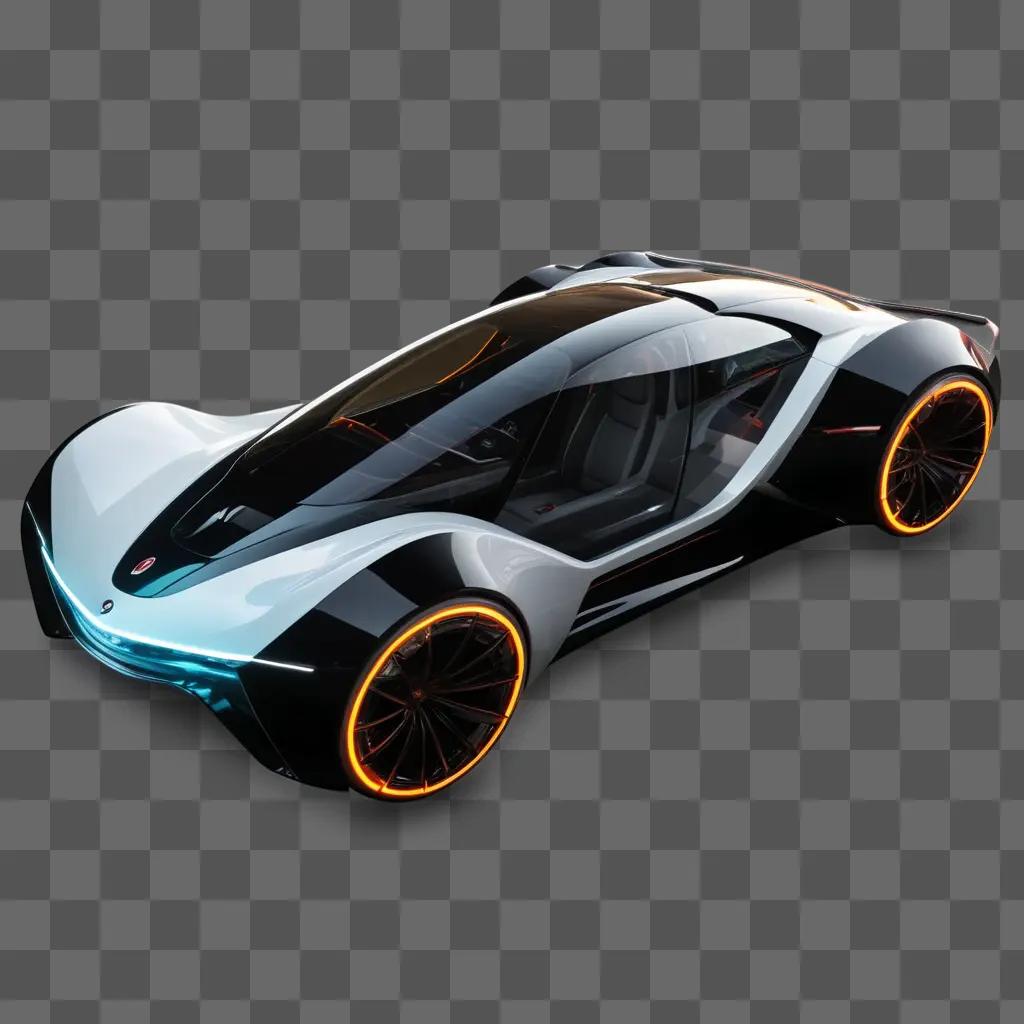 futuristic car with a transparent top and orange accents