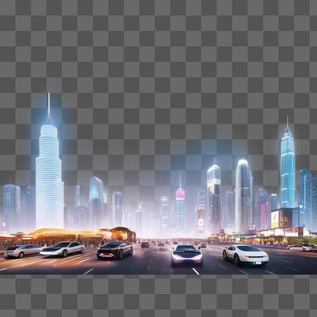 futuristic city with a large building and cars