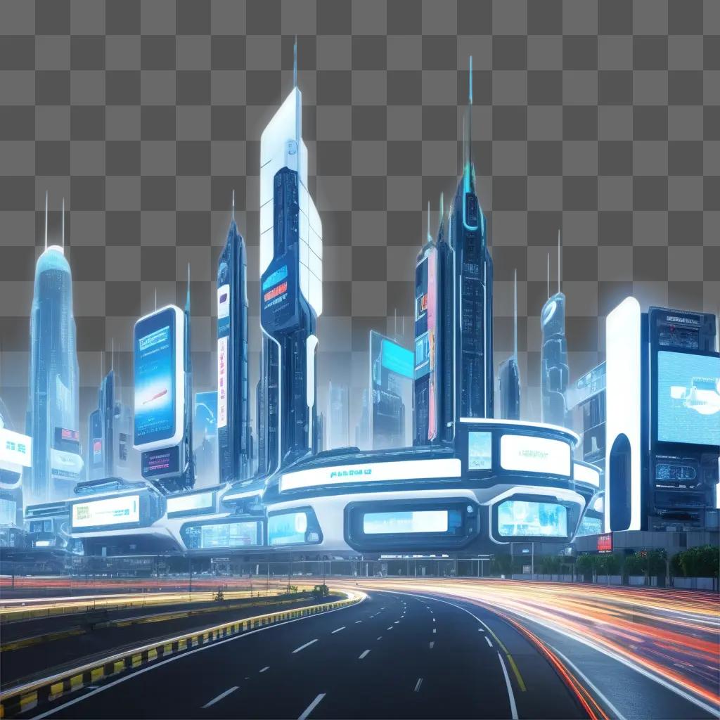 futuristic city with glowing electronics