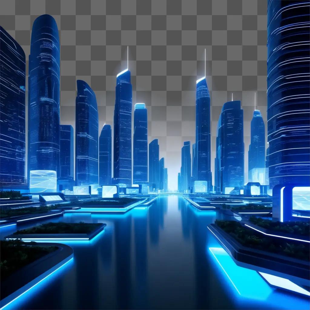 futuristic city with illuminated skyscrapers