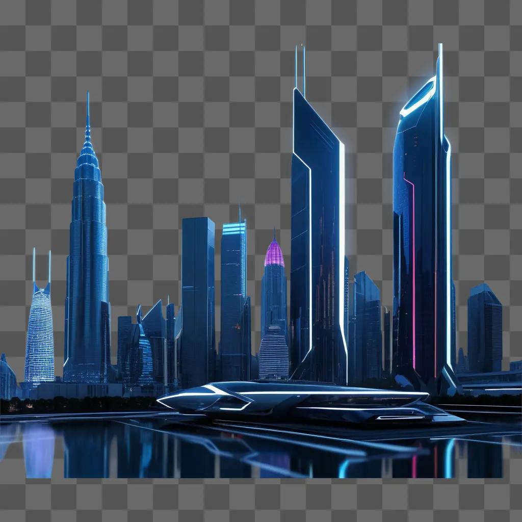 futuristic city with neon lights and modern buildings
