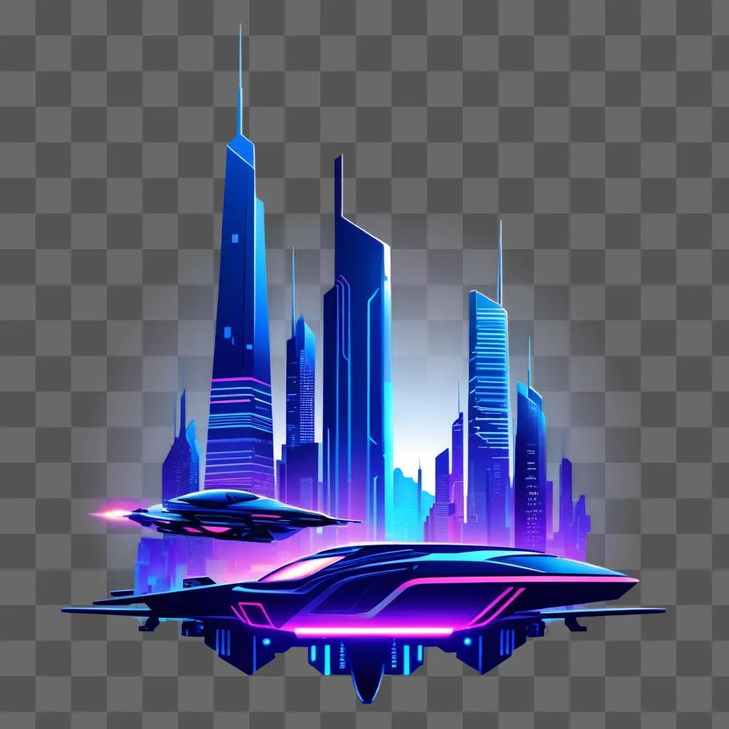 futuristic cityscape in vibrant vector graphics