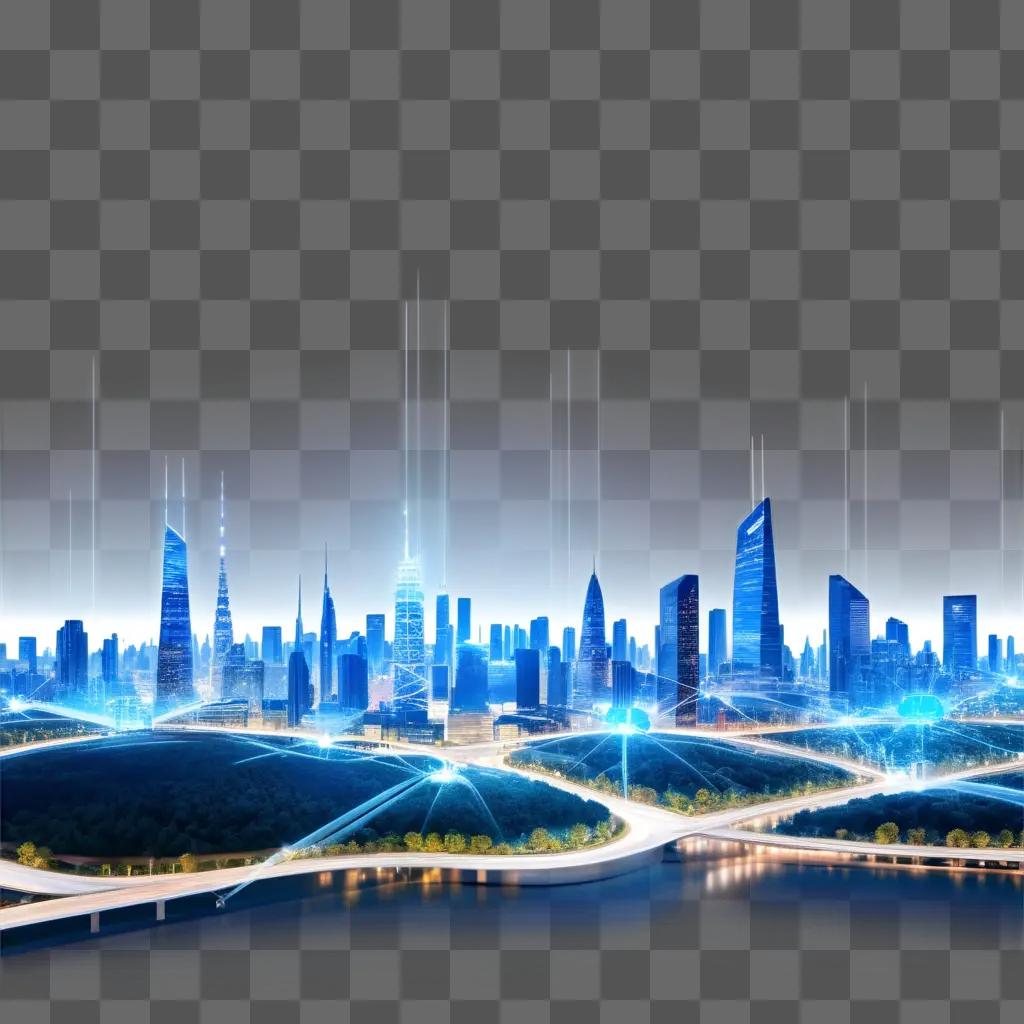 futuristic cityscape with connectivity and technology