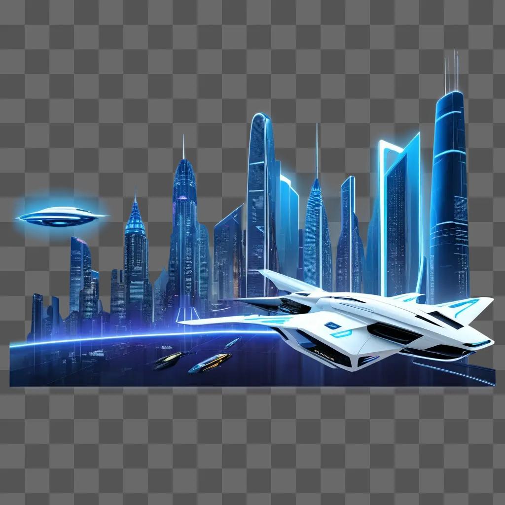 futuristic cityscape with flying objects