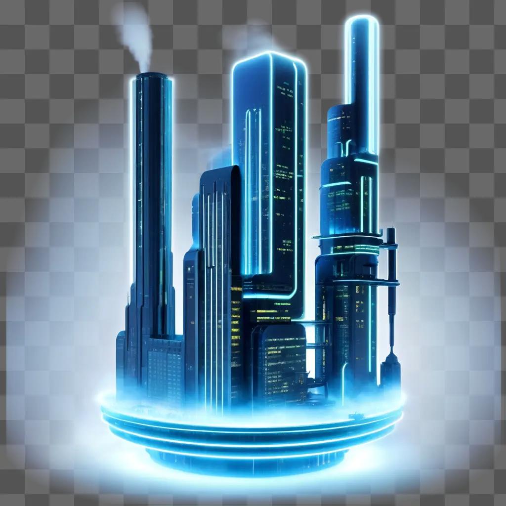 futuristic cityscape with glowing neon buildings