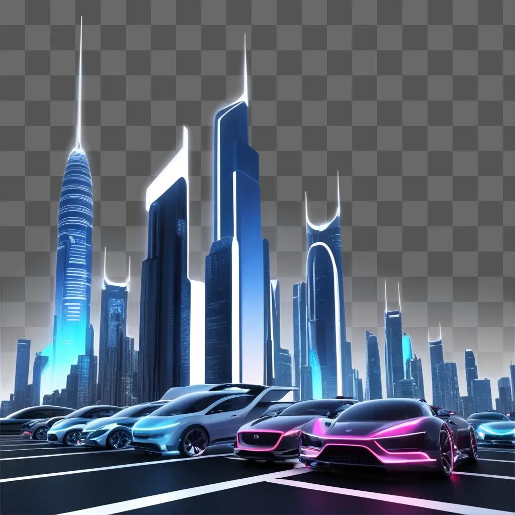 futuristic cityscape with neon lit vehicles