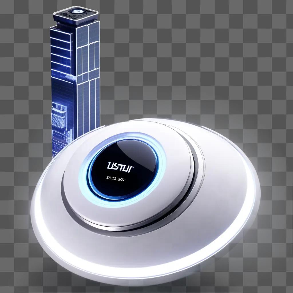 futuristic sensor device with a building in the background