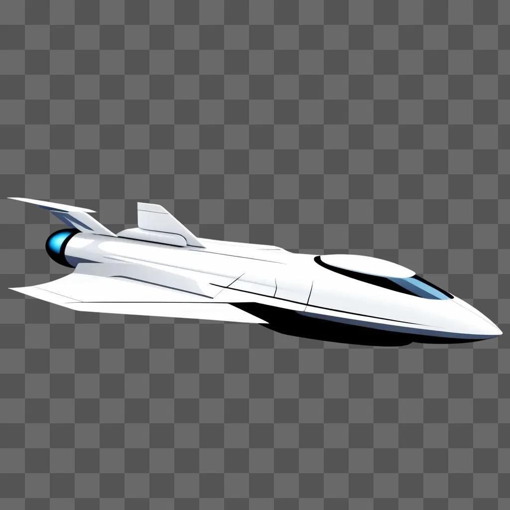 futuristic spaceship flies through a white background