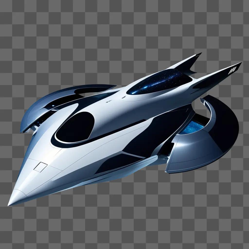 futuristic spaceship with a curved nose and blue lights